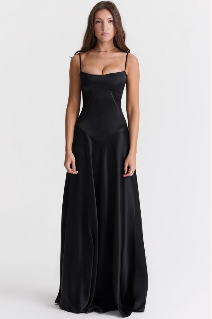 ANABELLA - Black Lace Up Maxi Dress