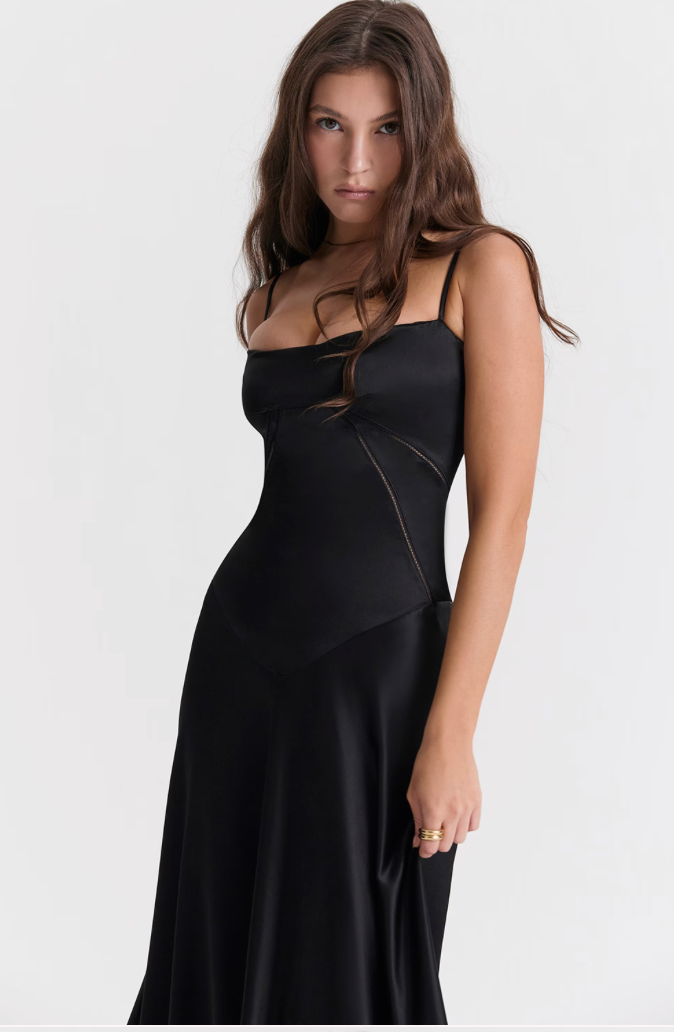 ANABELLA - Black Lace Up Maxi Dress