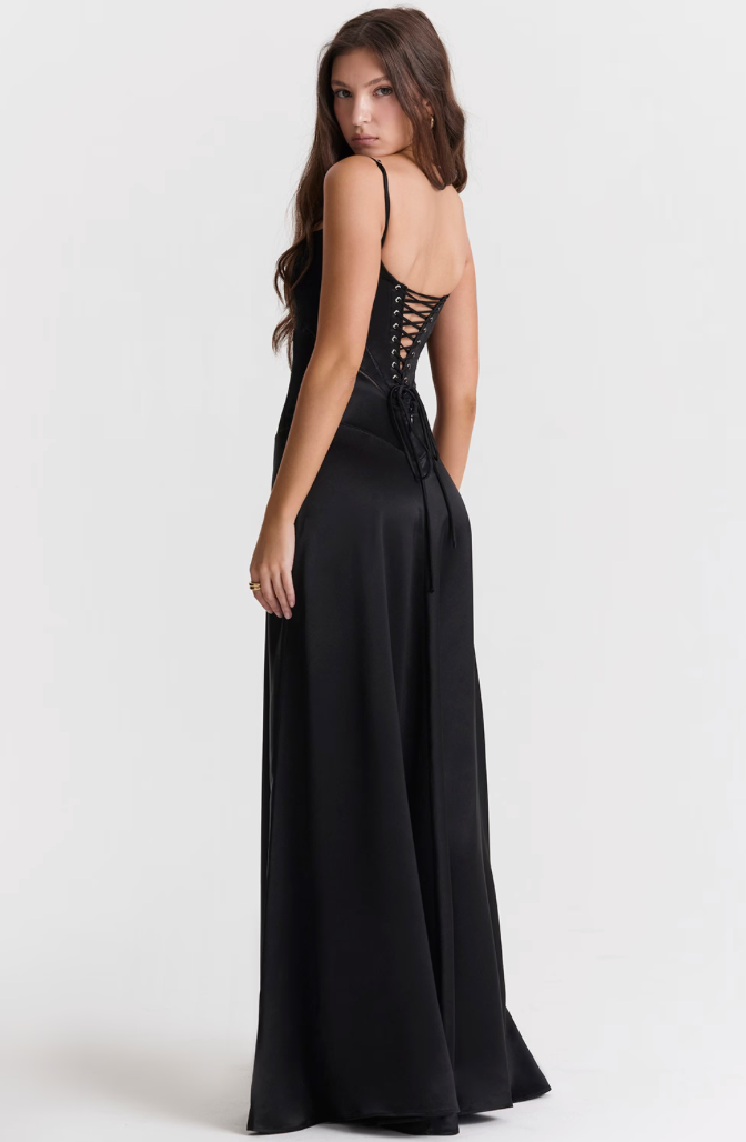 ANABELLA - Black Lace Up Maxi Dress