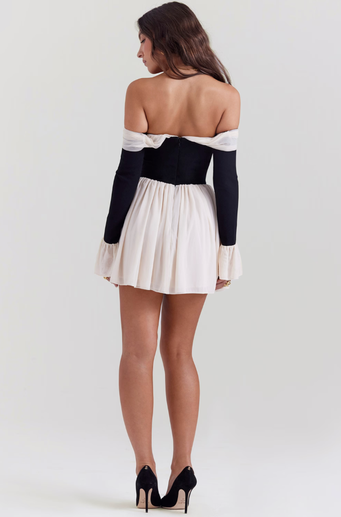 ALANA Black & Cream Off Shoulder Dress