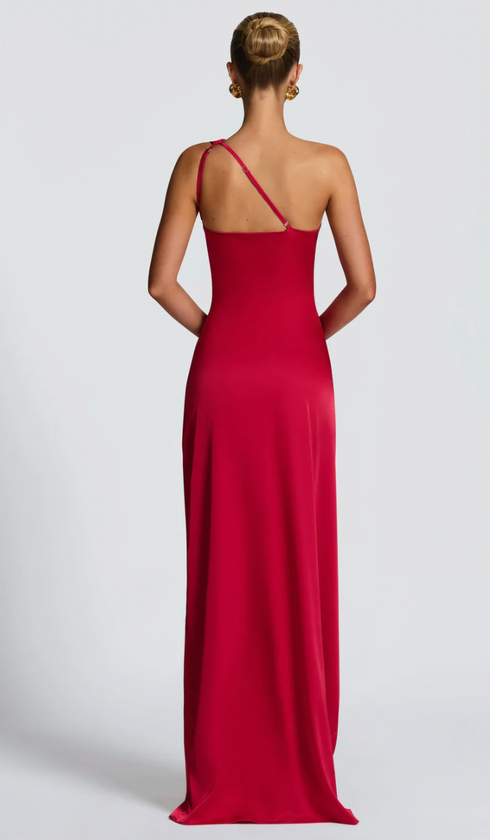 ariel maxi dress red sequin ruffle tiered mermaid dress Tie Shoulder Red Mermaid Ruffle Tiered Long Prom Dress with Slit, Red / 14
